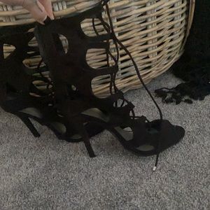 Sexy black strappy heels